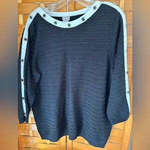 CHICO’s Black and White Button-Trim Sweater, unique and eye catching, size 2.